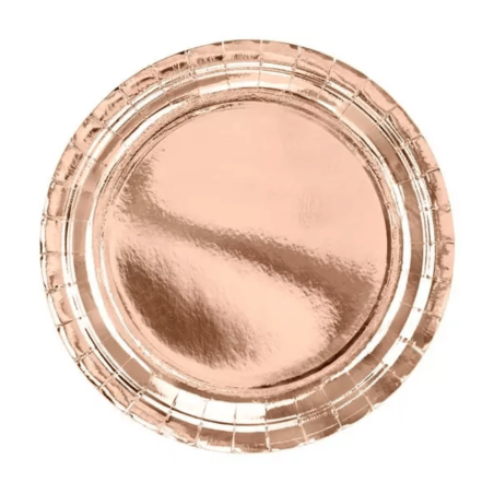 6 Rose Gold Flat Birthday Plates 23 cm