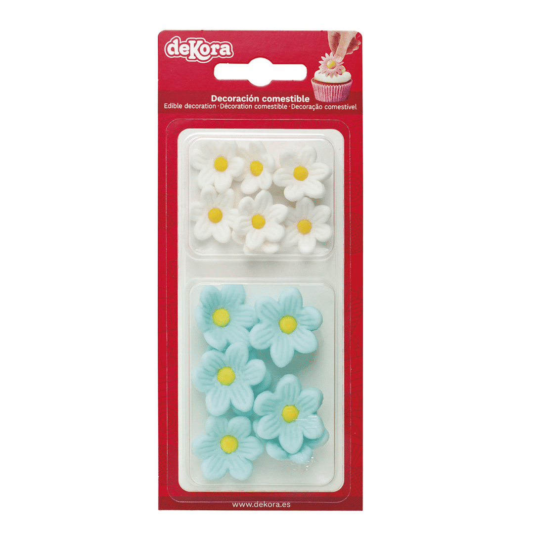 Blue and white sugar flowers