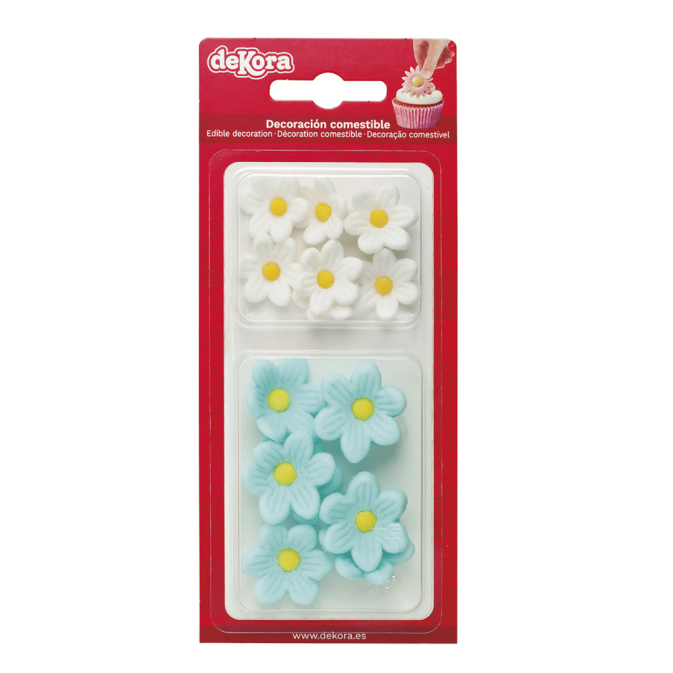 Blue and white sugar flowers