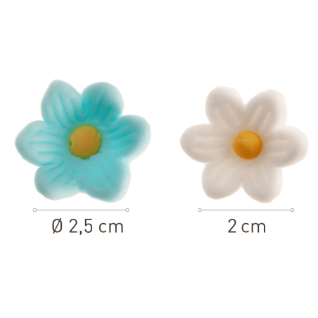 dimensions Blue and white sugar flowers