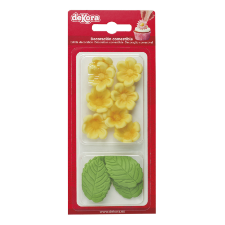 8 yellow flowers and 5 leaves