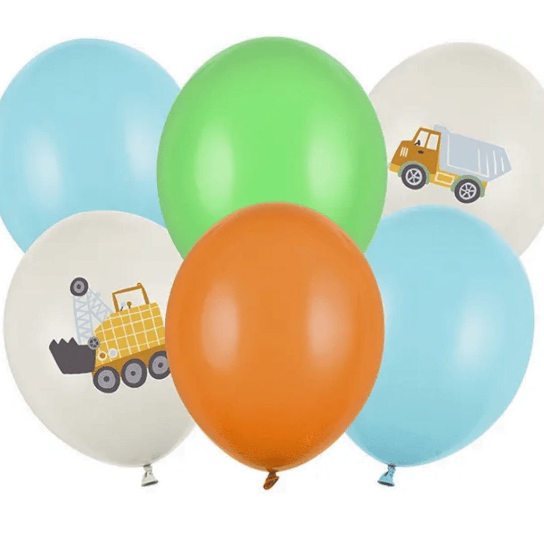 6 construction-themed balloons