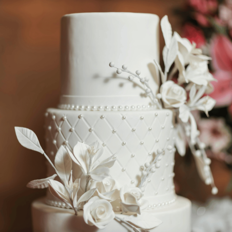 sugar paste flowers on wedding cake
