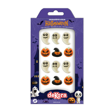 Halloween sugar decorations, ghosts, pumpkins and witches
