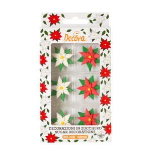 6 red and white poinsettia sugar flowers