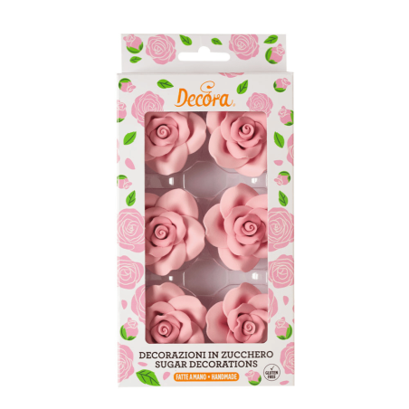 6 pink sugar roses measuring 5 cm