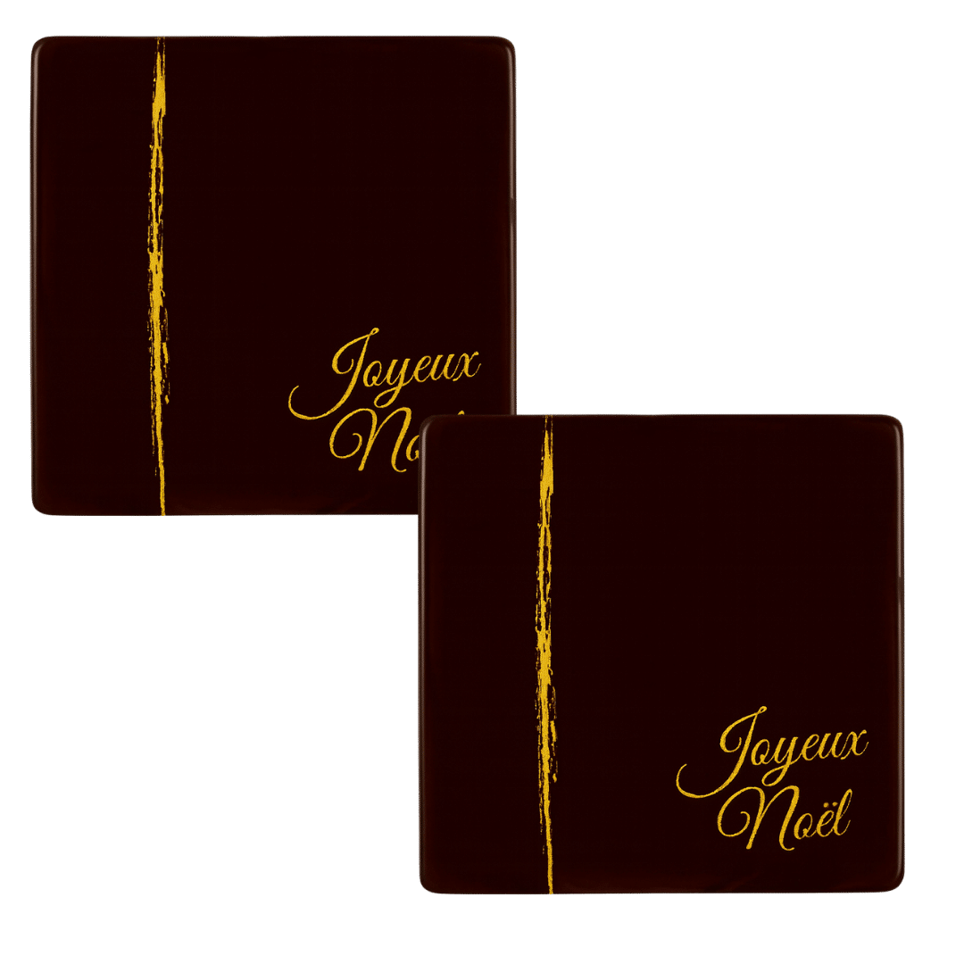 Chocolate Yule Log End Caps with Gold writing 'Joyeux Noel'