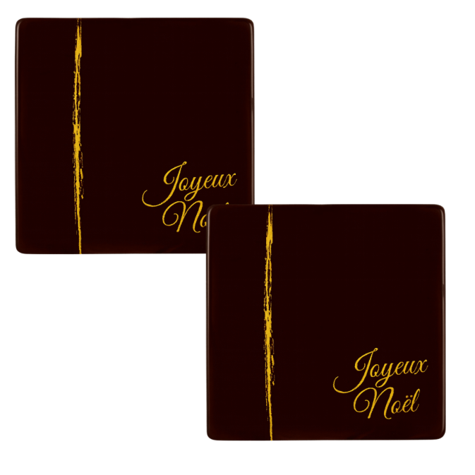Chocolate Yule Log End Caps with Gold writing 'Joyeux Noel'