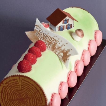 wafer decoration - yule log - happy holidays