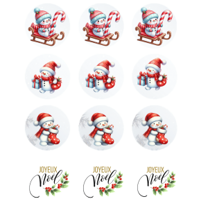 12 mini Snowman sugar discs