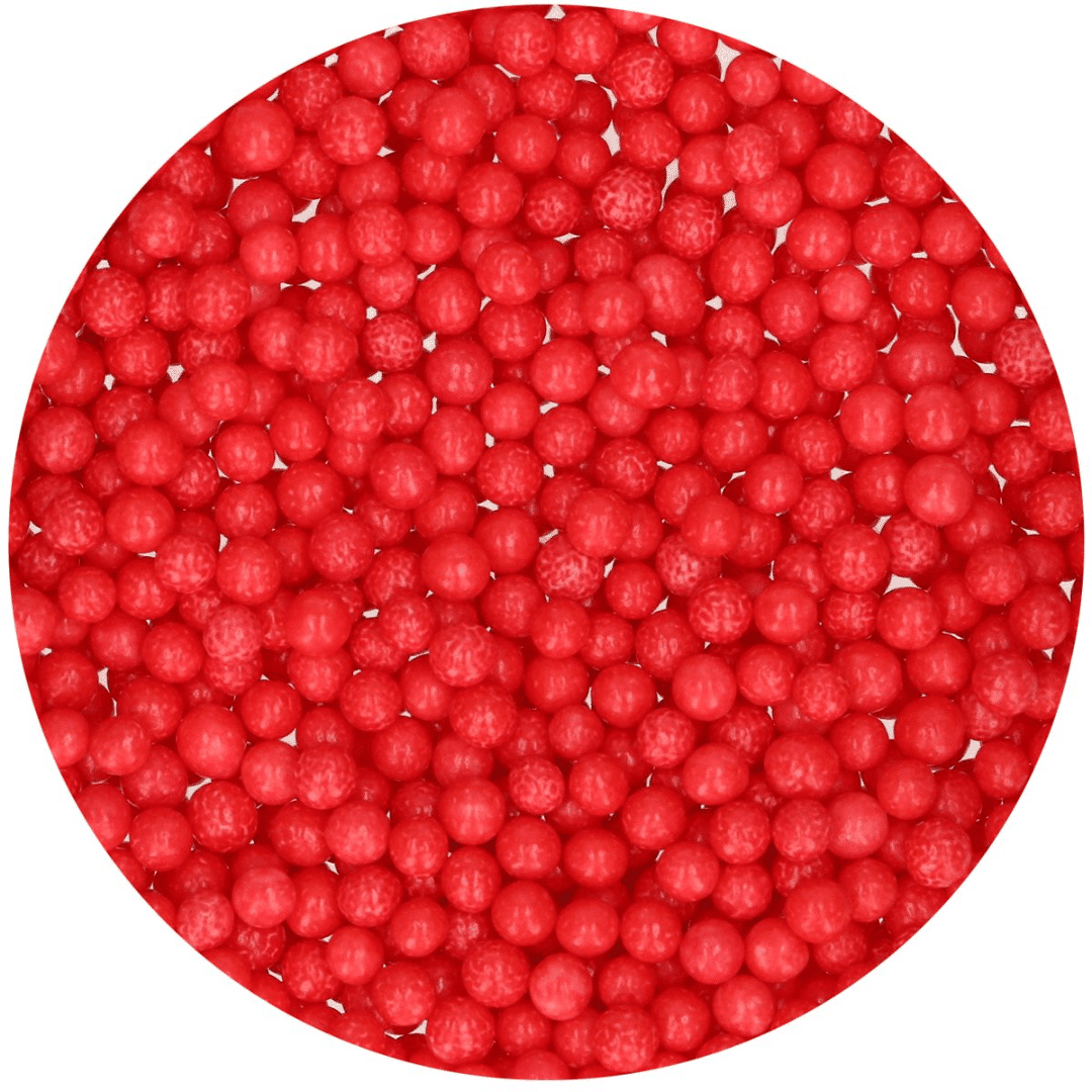 red sugar pearls for cake decoration