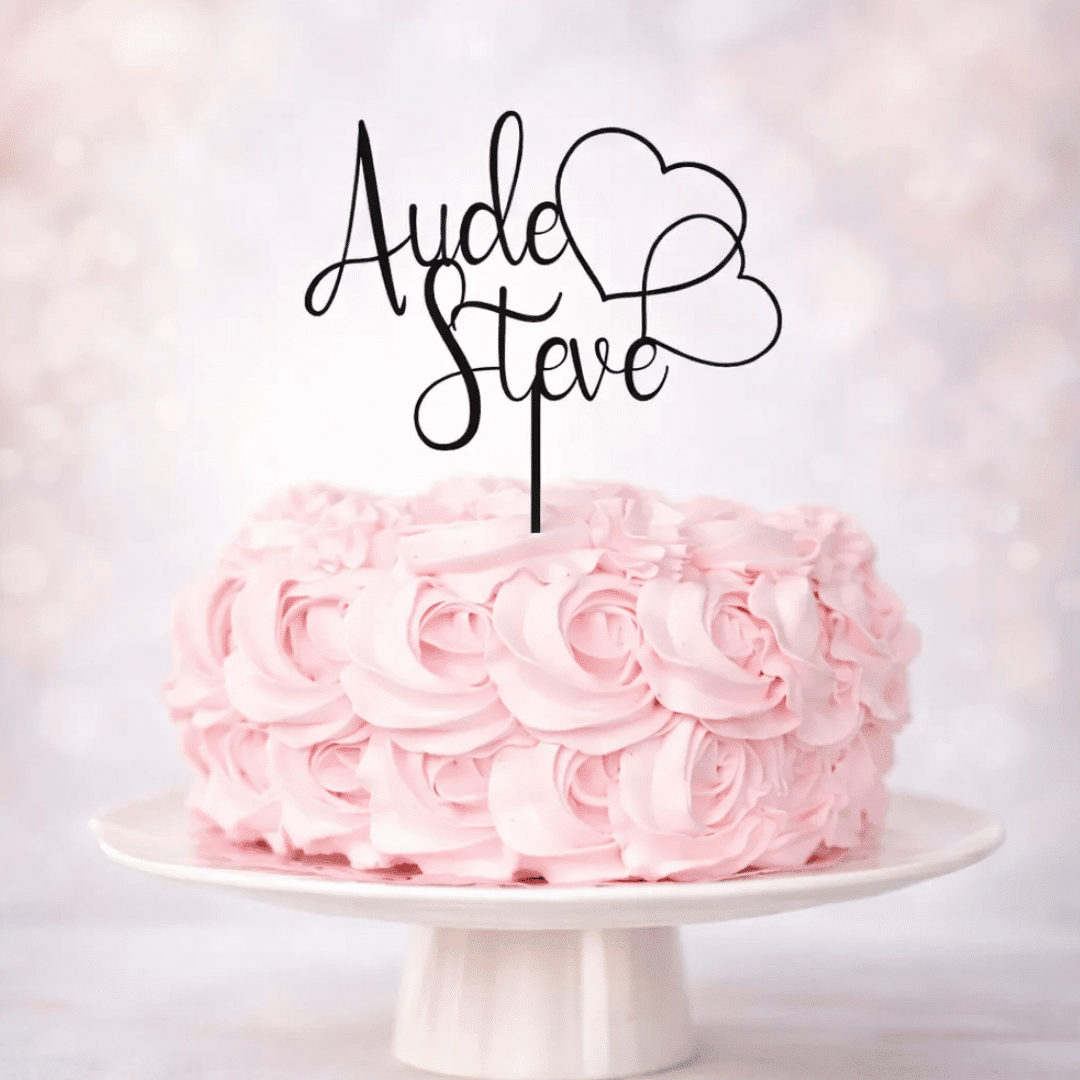 Wedding cake topper intertwined hearts to personalize