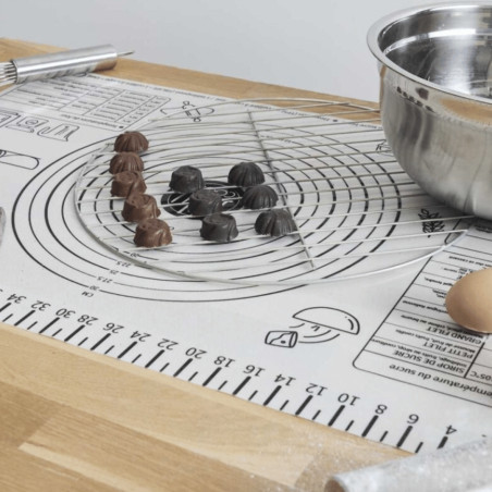Non-stick graduated baking mat for rolling, kneading, working with chocolate, cooked sugar, and shaping cookies