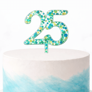 Blue-green confetti age-topper cake