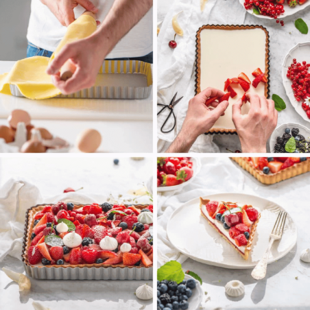 fruit tart with rectangular tart tin and removable base
