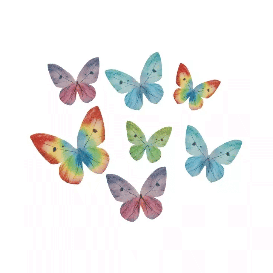 87 Multicolored Butterfly Wafer Cake Decorations