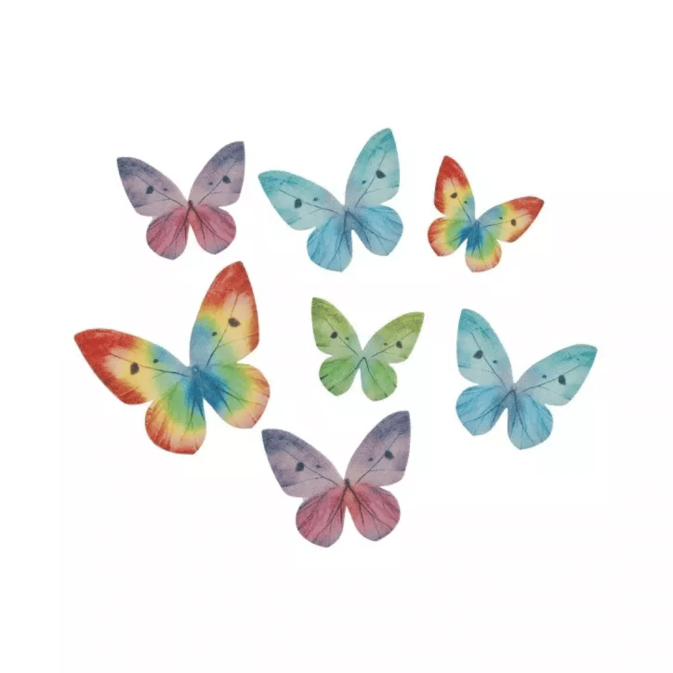87 Multicolored Butterfly Wafer Cake Decorations