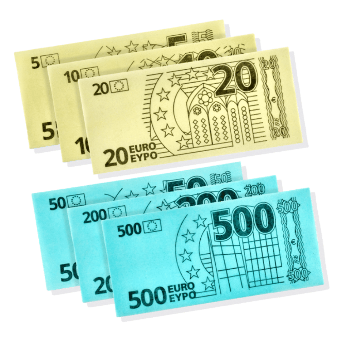 Edible euro banknotes for money cake