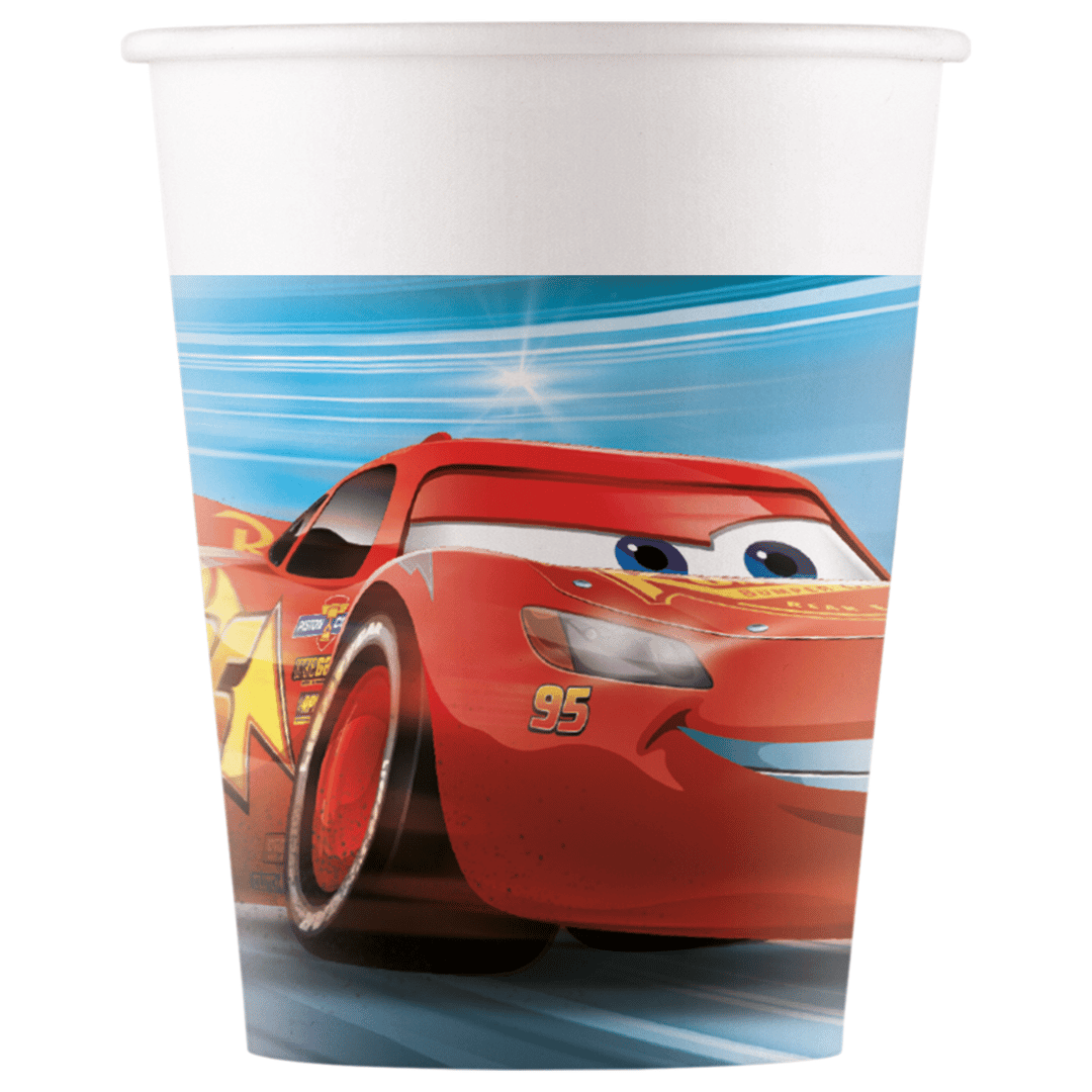8 Cars birthday cardboard cups 25 cl