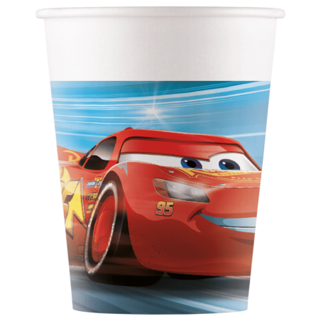 8 Cars birthday cardboard cups 25 cl