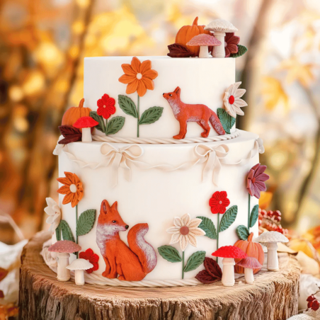 Forest animal themed cake decoration: foxes