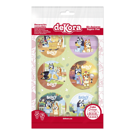 6 mini cupcake wafer discs Bluey and Bingo by Dekora