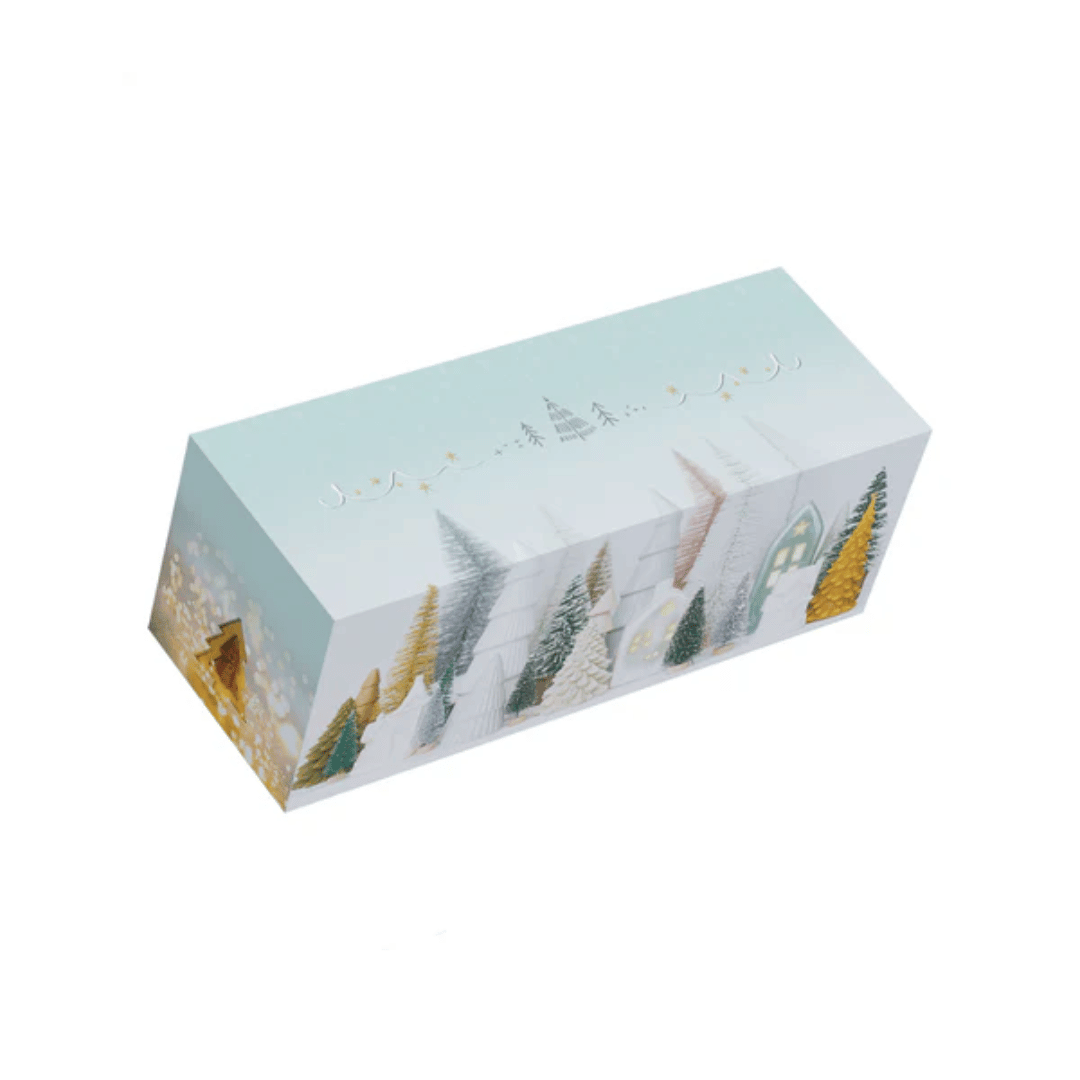 Elegant green Yule log box with christmas tree motifs