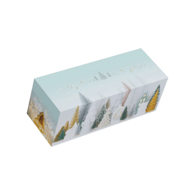 Elegant green Yule log box with christmas tree motifs