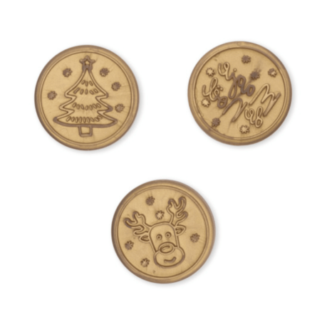 3 cookie cutters for decorating Christmas cookies: reindeer, Christmas magic, and Christmas tree