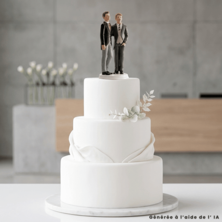 Gay couple wedding cake topper - Height 20 cm