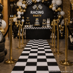Checkered birthday mat for car-themed birthday party