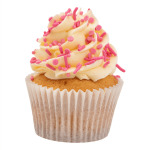 bright pink cupcake decoration with sprinkles PME