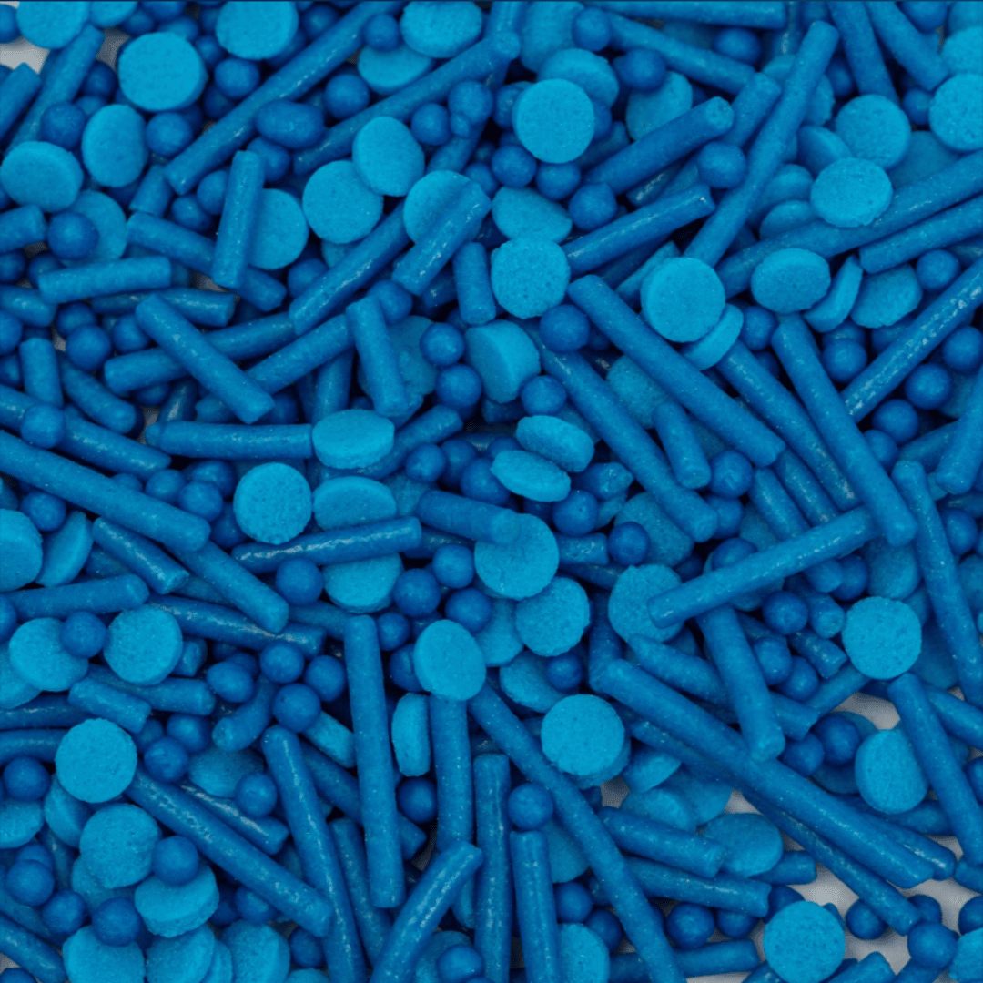 mixed blue sprinkles PME cake