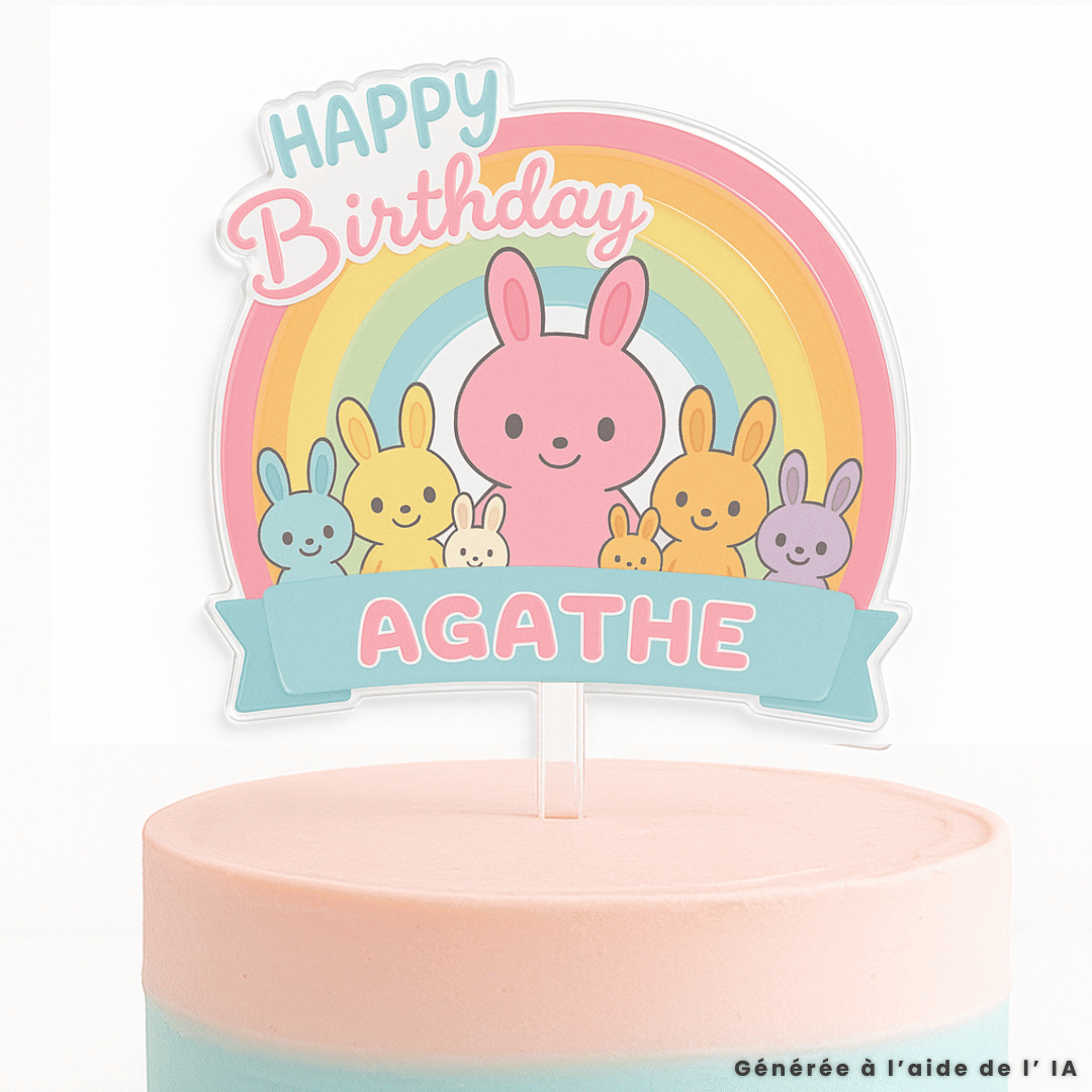 Personalized Bunny Cake Topper with Name and Message