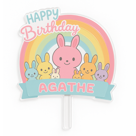 Personalized Bunny Cake Topper with Name and Message