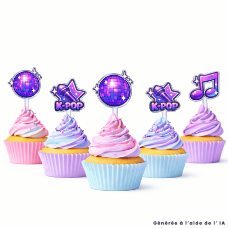6 purple K-Pop cupcake toppers for a themed birthday