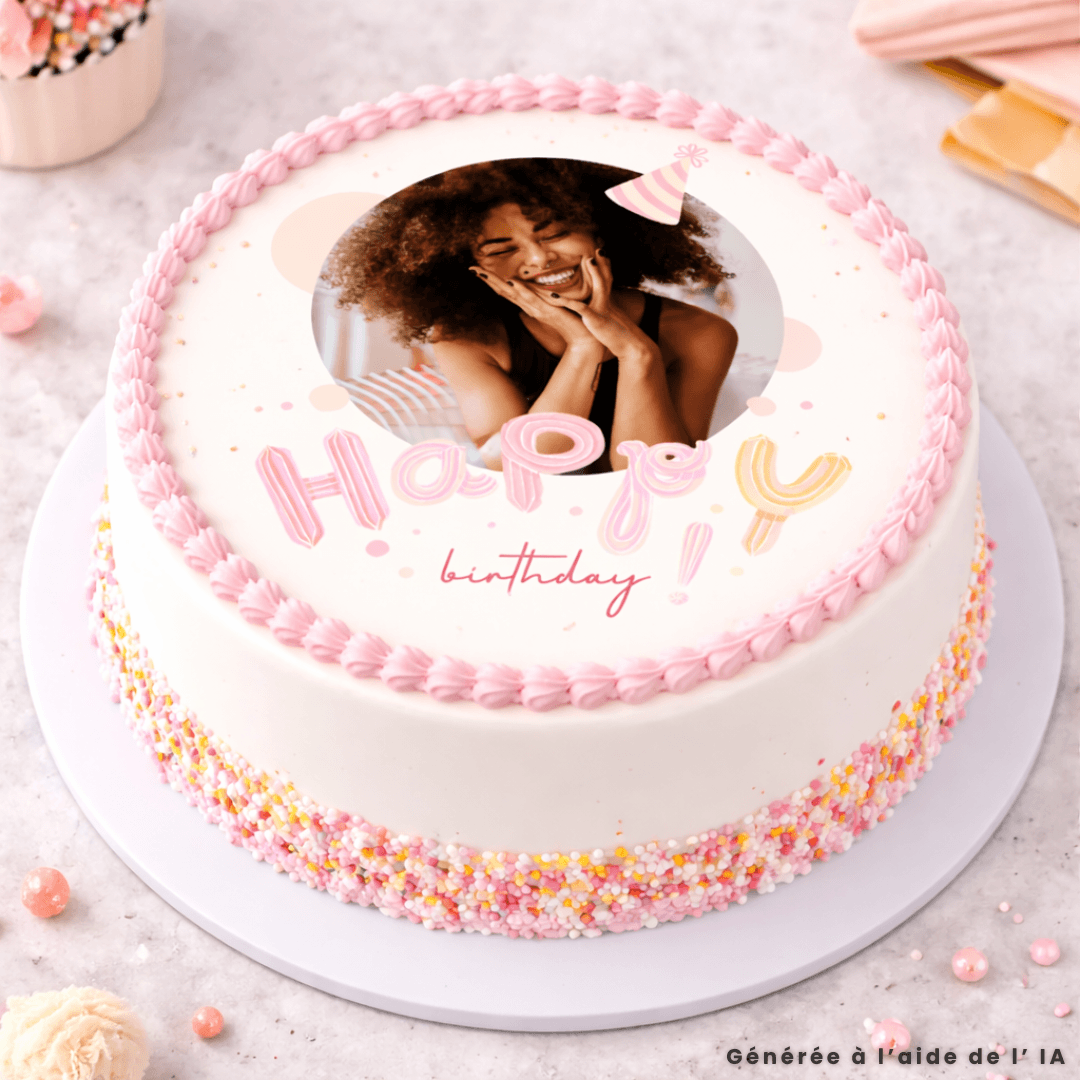 Photo comestible ronde 24cm Happy Birthday