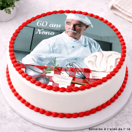 24cm round edible photo with a cooking theme for cake