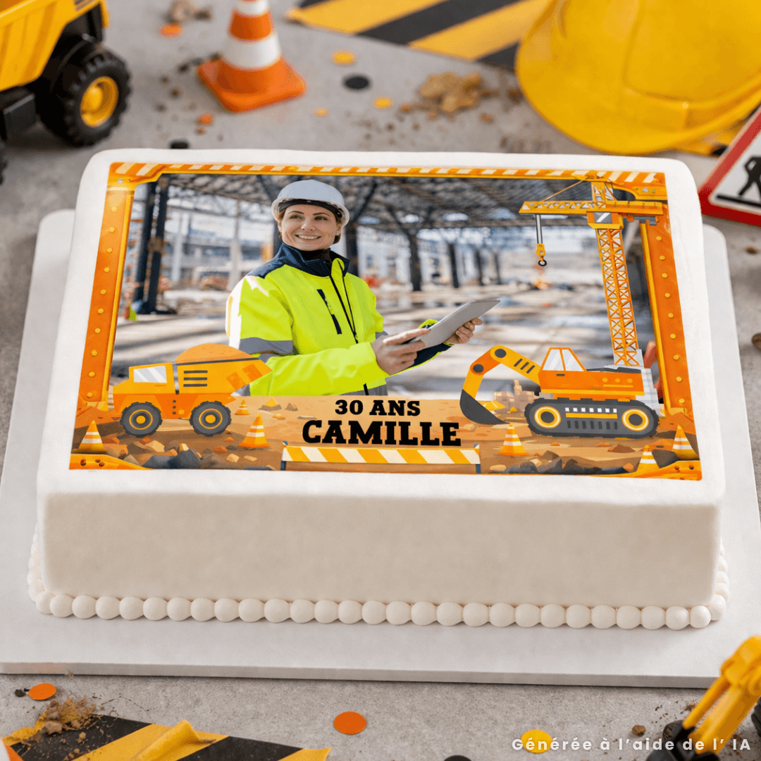 Personalised A4 edible print for construction themed cake