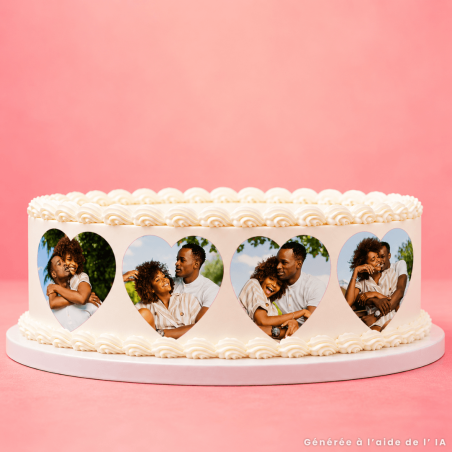 Heart-patterned cake wrap with personalised picture