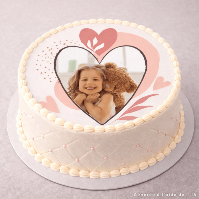 Personalized multicolored heart round edible photo