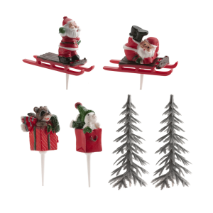 6 decorations for a Yule log - Christmas trees, Santa Clauses and gifts