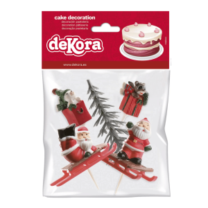 6 Yule log decorations - Christmas trees, Santa Clauses and gifts