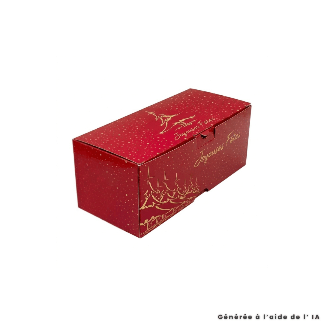 Red "Happy Holidays" Yule Log Box with Gold Design