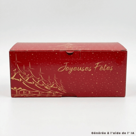 Red "Happy Holidays" Yule Log Box with Gold Design