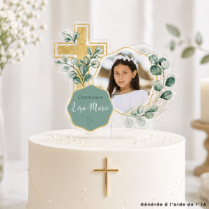 communion cake with customizable cake topper