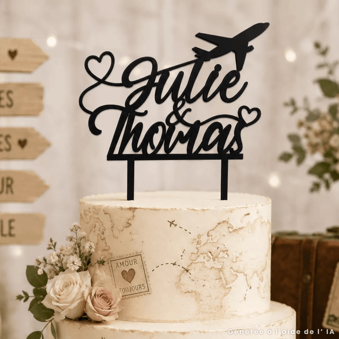 Customizable airplane cake topper with two names