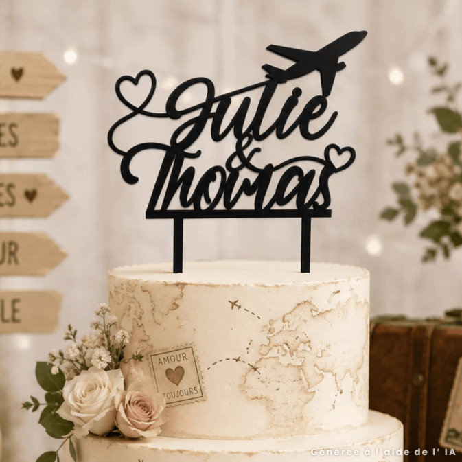 Customizable airplane cake topper with two names