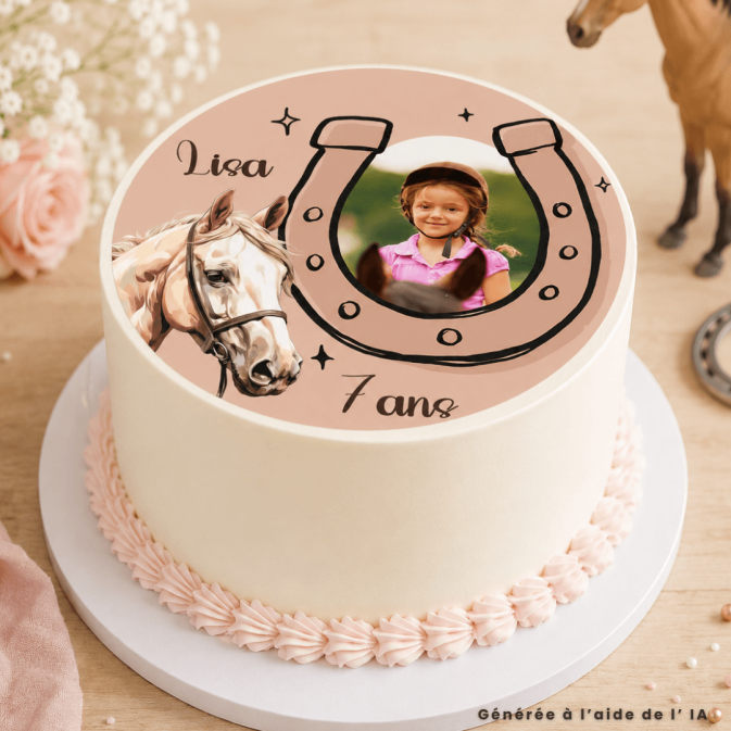 horse-themed cake design with personalized photo