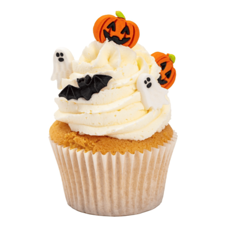Pumpkin and ghost sugar decorations for Halloween cupcakes